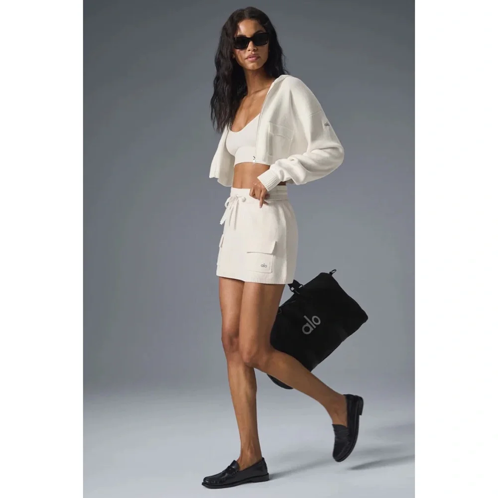 Alo Yoga Scholar Knit Cargo Skirt Ivory XS